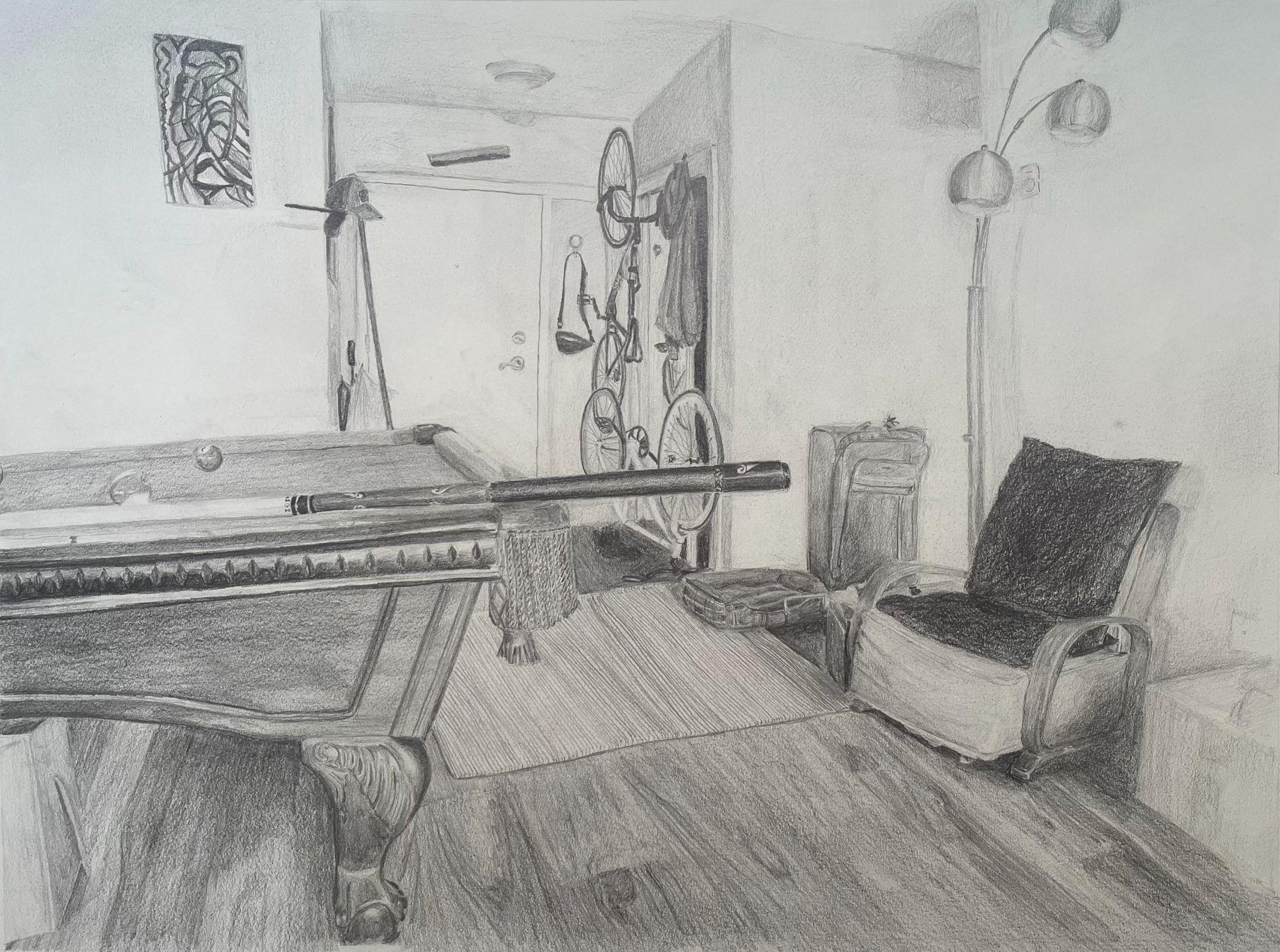 Room as Portrait: Kyle’s perspective drawing of the living room he shares with his father